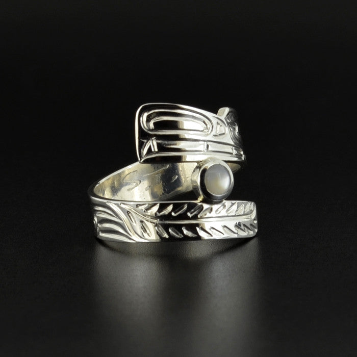 Wolf - Silver Wrap Ring with Moonstone