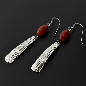 Wolf - Silver Earrings with Carnelian