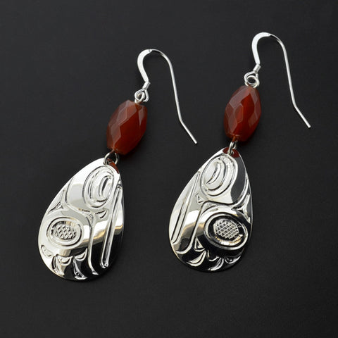 Hummingbird - Silver Earrings with Carnelian