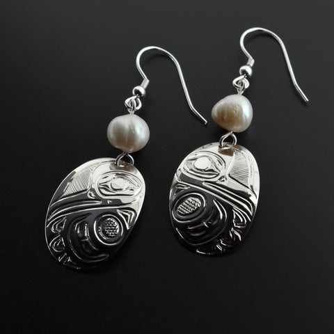 Hummingbirds - Silver Earrings with Freshwater Pearl