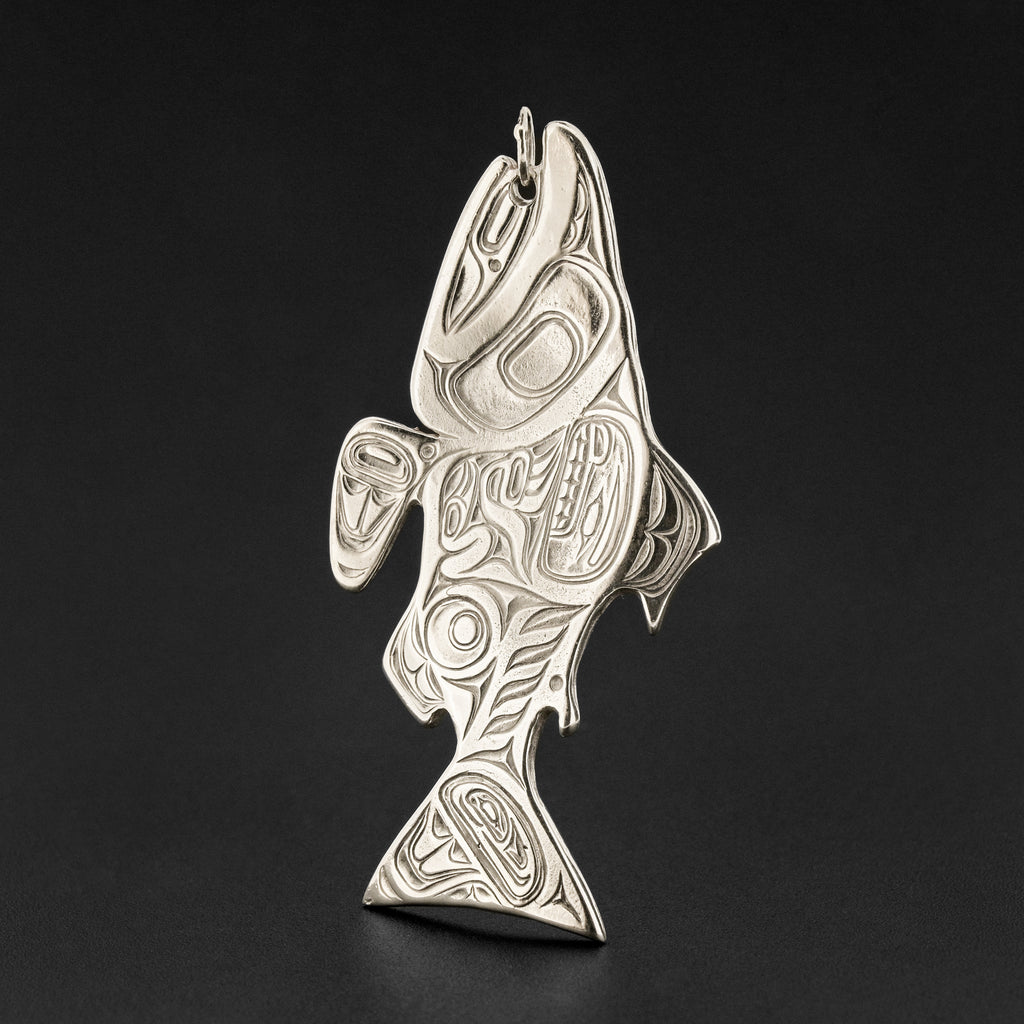 925 Sterling Silver Salmon Fish Charm - Alaska Pacific Trout Sockeye Pendant - FashionJunkie4Life