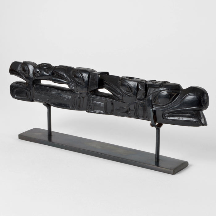 Whale with Ravens and Human - Argillite Panel Pipe