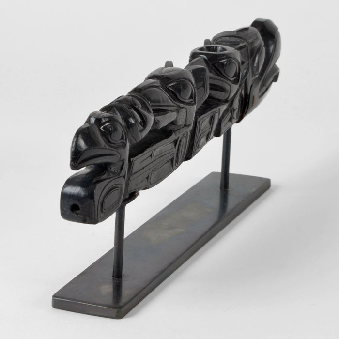 Whale with Ravens and Human - Argillite Panel Pipe