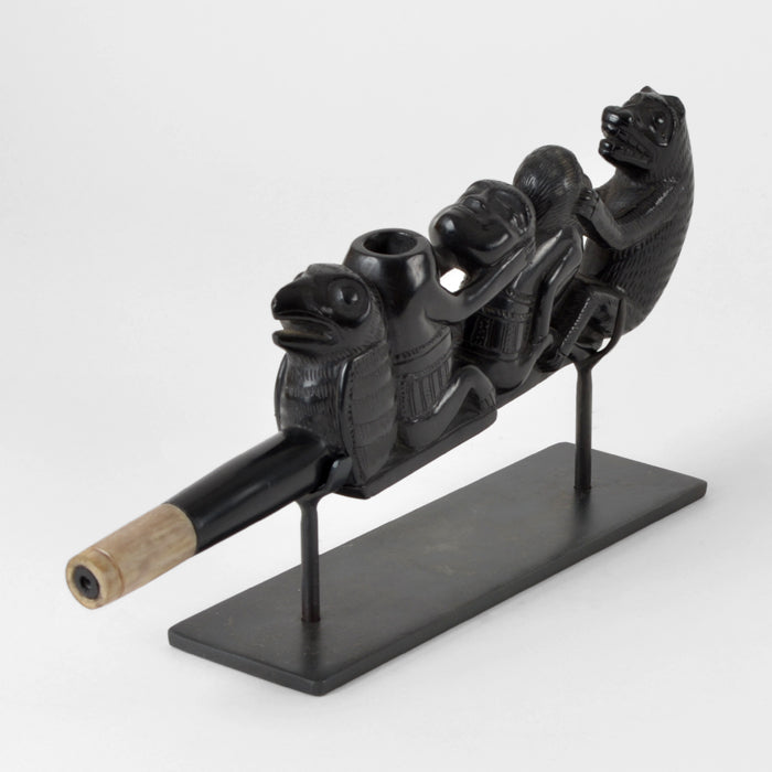 Owl, Humans and Bear - Argillite Trade Pipe
