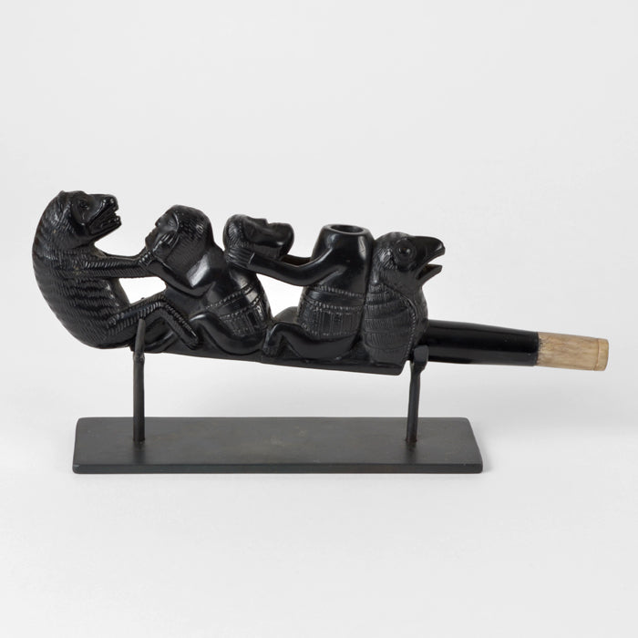Owl, Humans and Bear - Argillite Trade Pipe