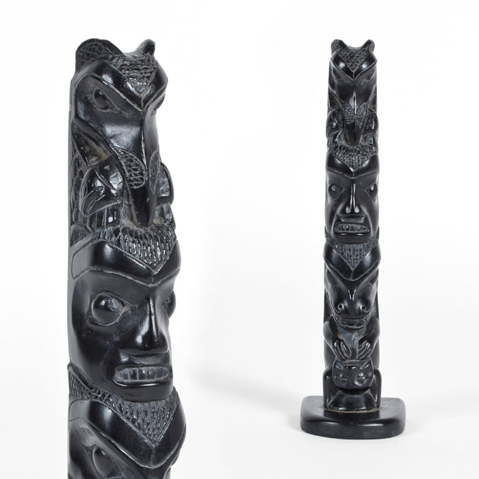 Raven, Salmon, Human, Bear - Argillite Pole