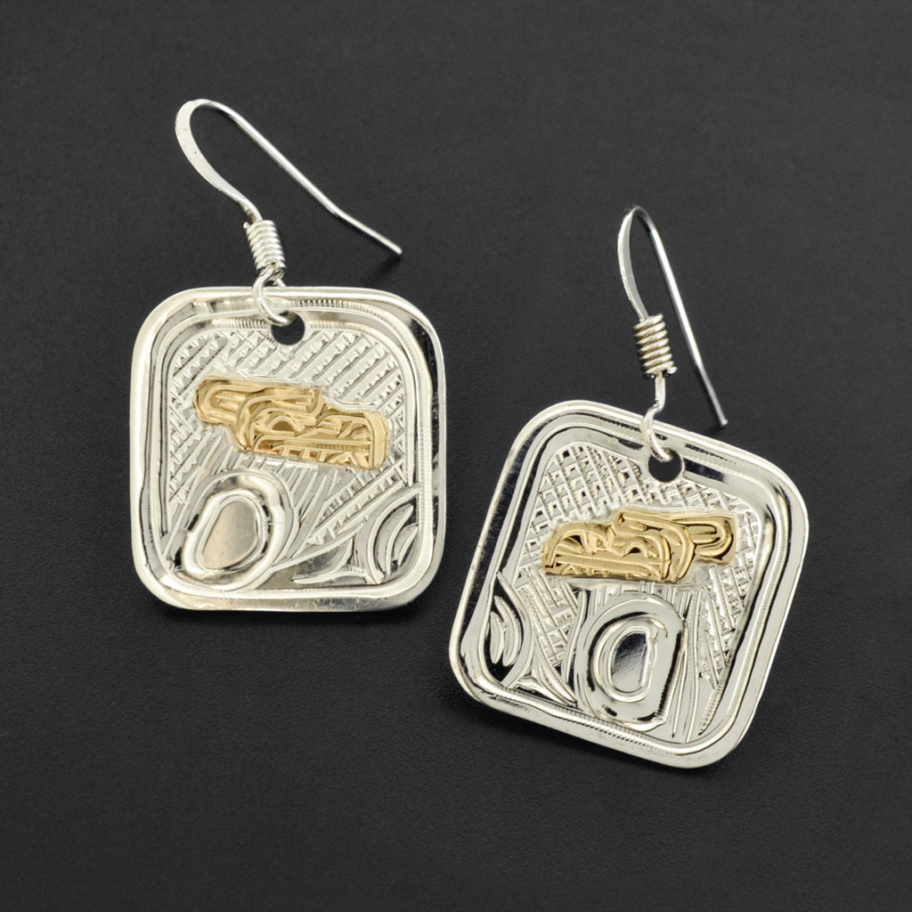 Bear - Silver Earrings with 14k Gold