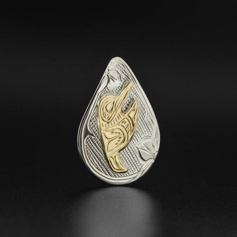 Hummingbird - Silver Pendant with 14k Gold