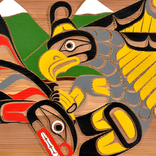 Thunderbird, Orca and Moon - Red Cedar Panel