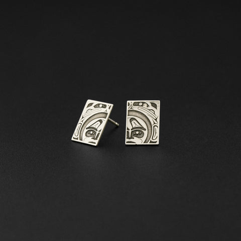 Raven Releasing the Moon - Silver Stud Earrings