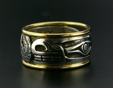 Wolf - Silver Ring with 14k Rails