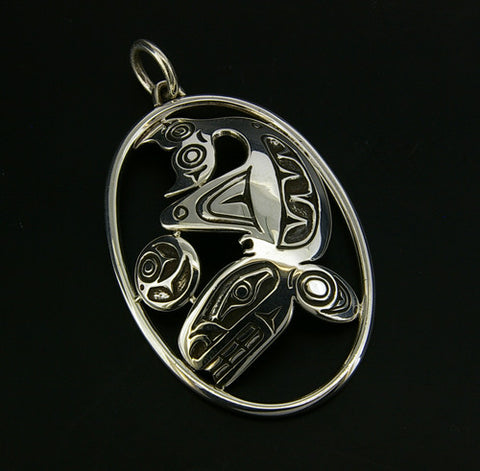 Killerwhale and Salmon - Silver Pendant