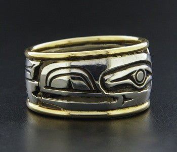 Raven - Silver Ring with 14k Gold Rails
