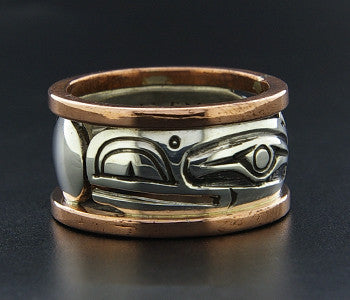 Raven and Light - Silver Ring with Copper Rails