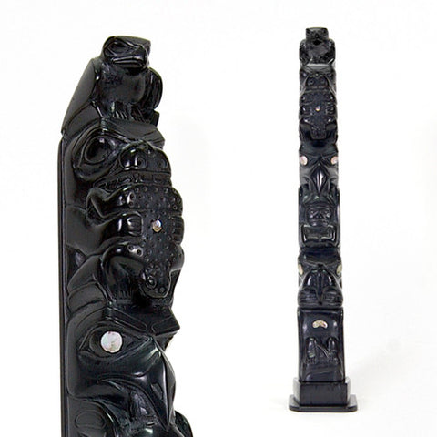 Eagle, Bear with Frog, Raven with Human, Thunderbird with Whale - Argillite Pole
