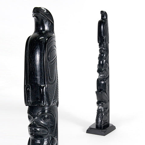 Eagle, Wasco with Whales, Raven with Frog, Whale with Salmon - Argillite Pole