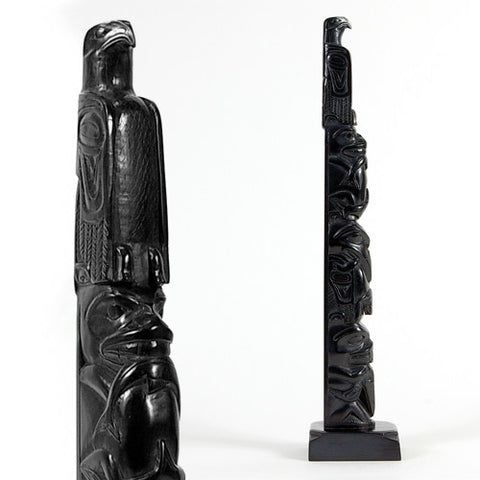 Eagle, Bear with Salmon, Raven with Frog, Beaver with Raven - Argillite Pole