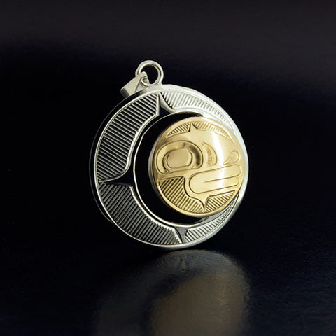 Moon - Silver and 14k Gold Pendant