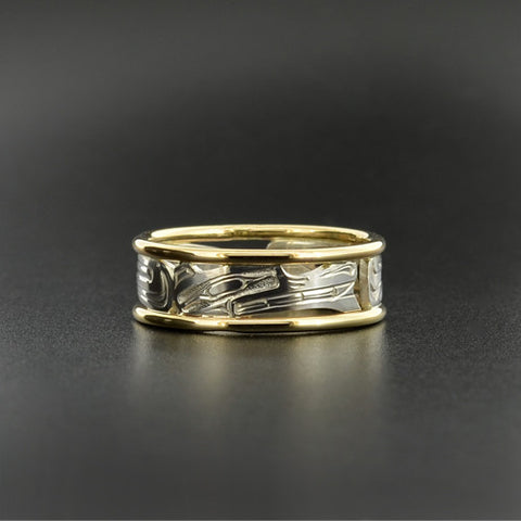 Wolf - Silver Ring with 14k Gold Rails