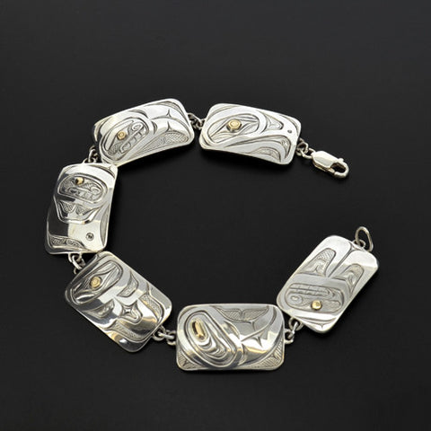Eagle - Sterling Silver Link Bracelet with 14k Gold Overlay