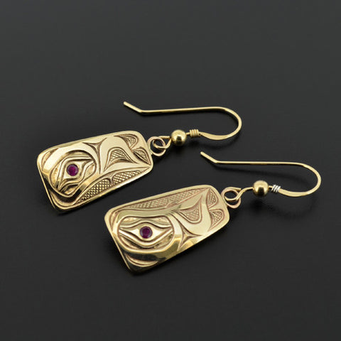 Hummingbirds - 14k Gold Earrings with Rubies