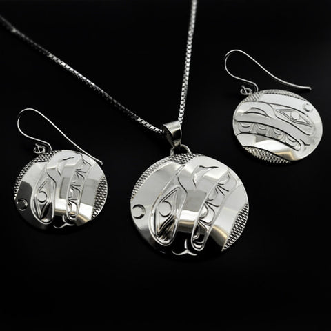 Whale - Silver Pendant and Earrings Set