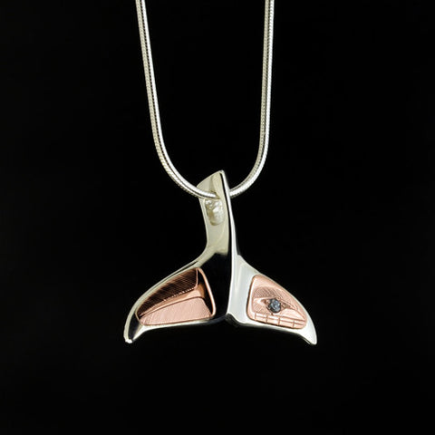 Whale Tail - Silver Pendant with 14k Rose Gold
