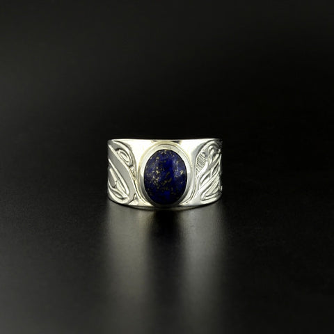 Thunderbird and Whale - Silver Ring with Lapis