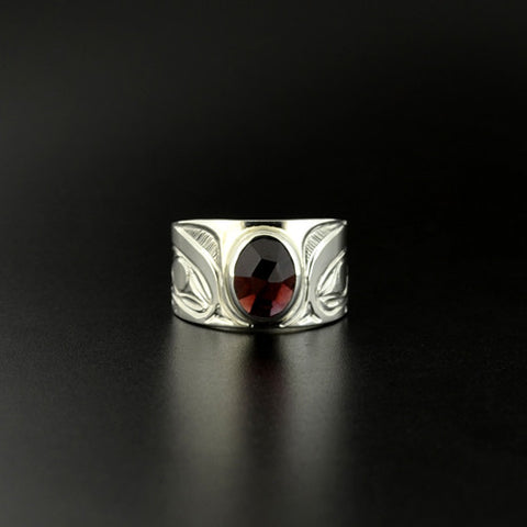 Ravens - Silver Ring with Garnet