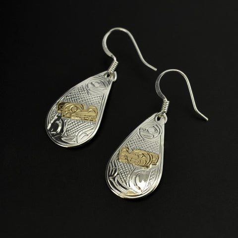 Wolf - Silver Earrings with 14k Gold