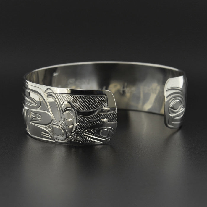Bear, Salmon, Trees - Silver Bracelet with 14k Gold
