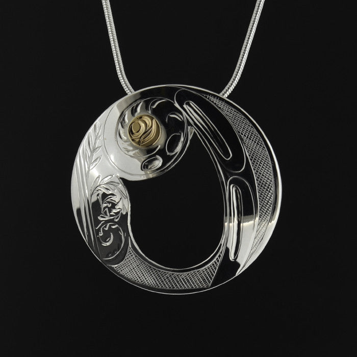 Fiddlehead Fern - Silver Pendant with 14k Gold
