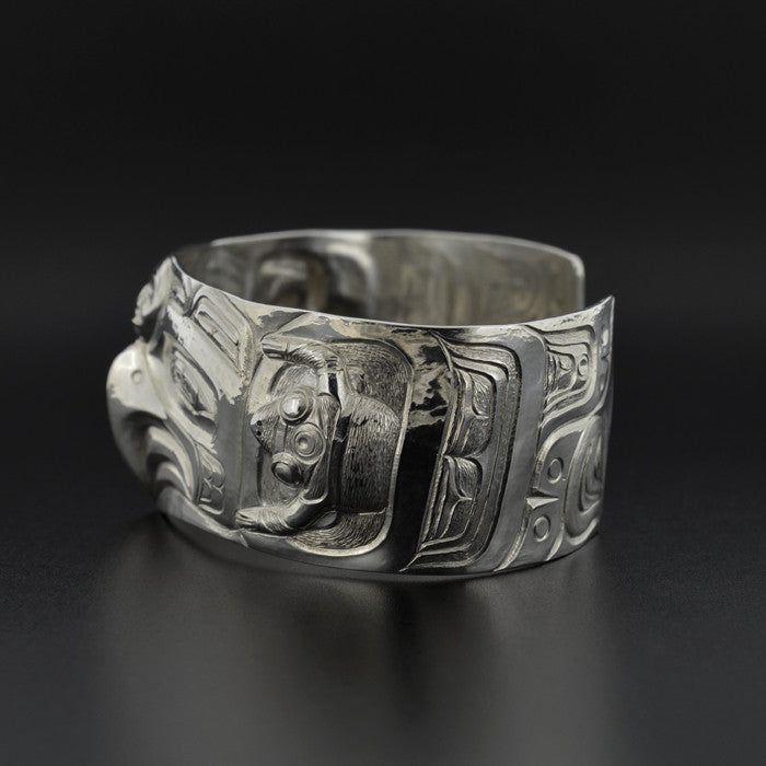 Eagle, Frog, Human - Repoussé Silver Bracelet