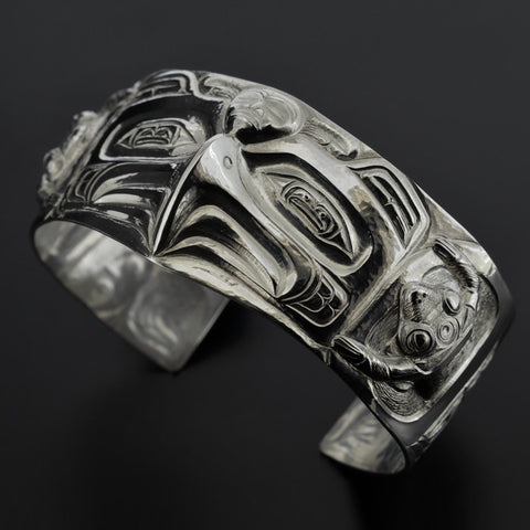 Eagle, Frog, Human - Repoussé Silver Bracelet