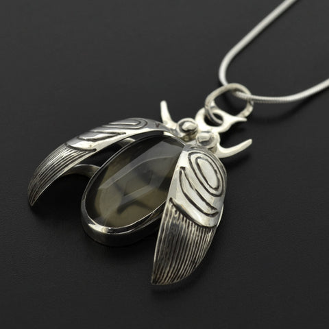 Beetle - Silver Pendant with Grey Moonstone