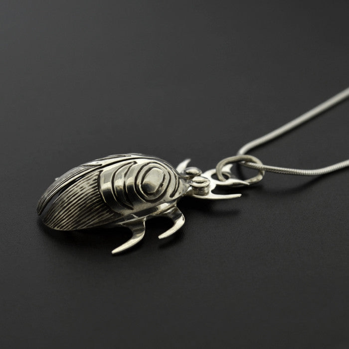 Beetle - Silver Pendant with Grey Moonstone