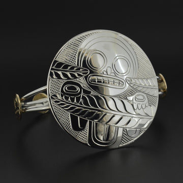 Fungus Man Hiding in Ferns - Silver Bracelet with 14k Gold